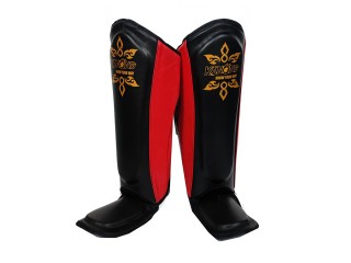 Protege Tibias Muay Thai en cuir KANONG : Rouge/Noir